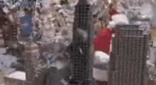a blurry picture of a city with a few buildings