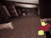 a video game character is walking through a hallway