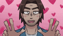 a cartoon drawing of a man with hearts surrounding him