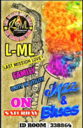 a poster for l-ml jazz and blues shows a saxophone