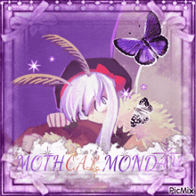 a picture of a girl with a butterfly and the words moth car monday on it
