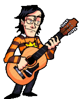 a cartoon of a man holding a guitar that says ' t.i.t.p. ' on it