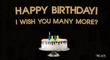 a birthday cake with the words happy birthday i wish you many more written above it