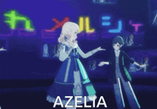a picture of two anime girls with the name azelia