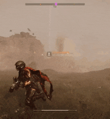 a screenshot of a video game shows a person running in a field with a sign that says " do not enter "