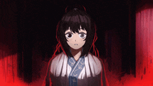 a drawing of a girl in a kimono with red eyes