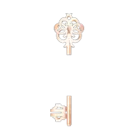 a key with a floral design on it and the letter e below it