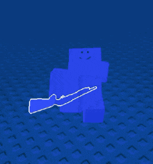 a blue minecraft character holding a rifle with a white outline