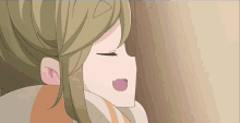 a cartoon of a girl with her eyes closed and her tongue out