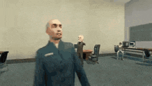 a man in a suit is standing in an office