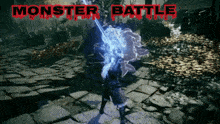 a video game with the words monster battle on the bottom right