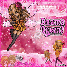 a picture of a girl with the words drama queen