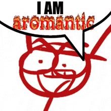 a cartoon character with a speech bubble that says " i am aromantic "