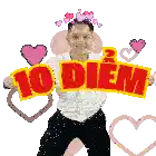 a man is holding a sign that says 10 diem in front of hearts .