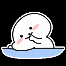 a cartoon seal is sitting on a blue plate and eating .