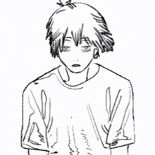a black and white drawing of a person with a ponytail