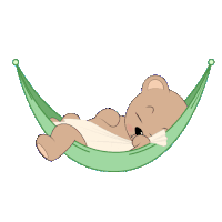 a teddy bear is laying in a green hammock with a bone in its mouth
