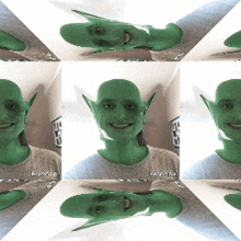 a collage of images of a person with green faces