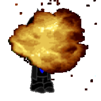 a pixel art of a person with a huge explosion behind them