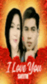 a blurry picture of a man and woman with the words i love you
