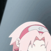 a cartoon of a girl with pink hair and a headband