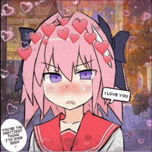 a cartoon of a girl with hearts on her head and a speech bubble that says i love you