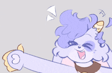 a drawing of a purple and white furry animal with a purple eye