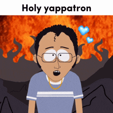 a cartoon character with the words holy yappatron on the top