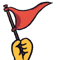a cartoon of a hand holding a red flag