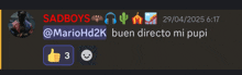 a screenshot of a chat with sadboys and mariohd2k with a thumbs up