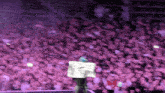 a person holding a sign in front of a large crowd of people