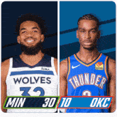 two basketball players from the wolves and thunder are standing next to each other