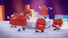 a group of happy meals are dancing on a stage .