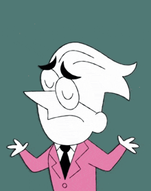 a cartoon drawing of a man in a pink suit and tie kissing another man