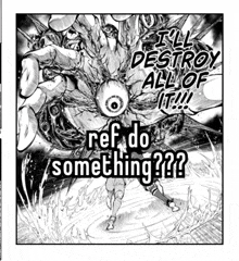 a black and white drawing of a monster that says " i 'll destroy all of it !!! "