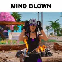 a picture of a girl with the words mind blown on the bottom