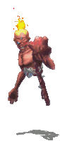 a pixel art of a monster with flames on his head