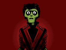 a cartoon drawing of a man with green eyes