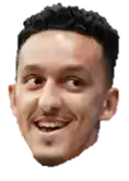 a close up of a man 's face with a smile on his face