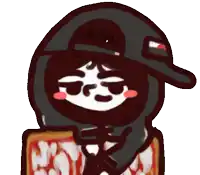 a drawing of a person wearing a hat and holding a pizza