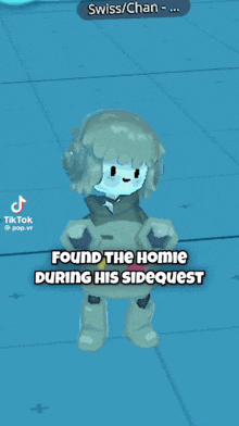 a video of a cartoon character says " found the home during his sidequest "