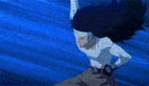 a pixel art of a person with bandages on their arms and a blue background .