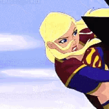a cartoon of a woman in a superhero costume is flying through the air