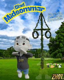 a cartoon character is standing in front of a midsommar tree
