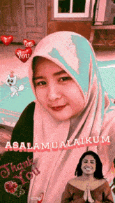 a woman wearing a hijab with the words assalamualaikum on the bottom