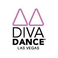 a diva dance las vegas logo with pink triangles and black letters on a white background .