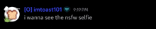 a screenshot of a message from imtoast101 at 9:19 pm