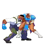 chun li is kicking a man in the face in a pixel art video game .