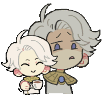 a cartoon drawing of a boy holding a cup of coffee next to another boy