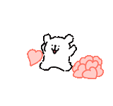 a cartoon bear is holding a bunch of pink hearts in his hands .
